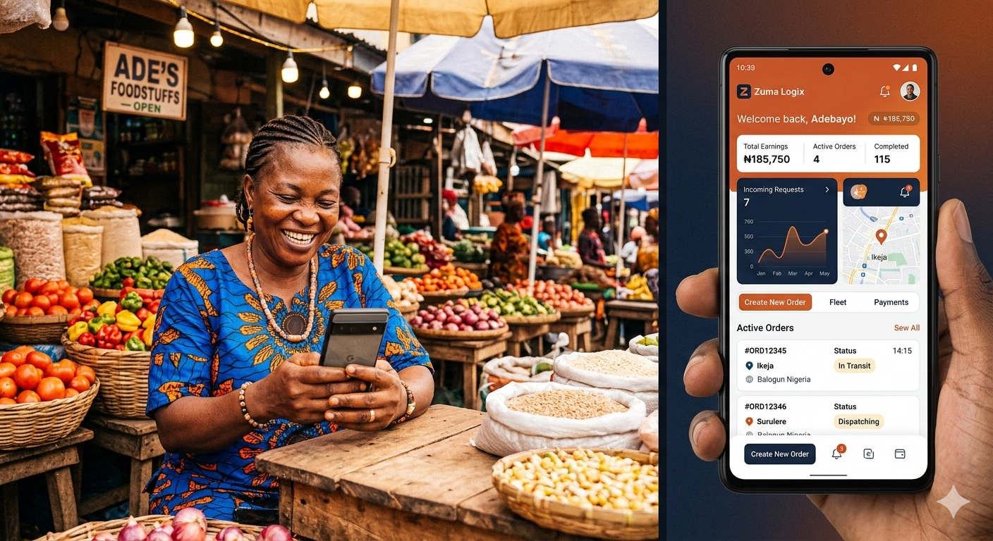 Market stall owner managing shipments with Zuma Logix
